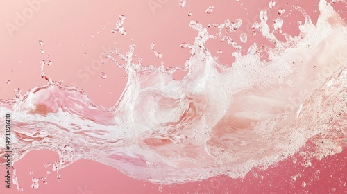 Water splash with dynamic motion on a pink background close up