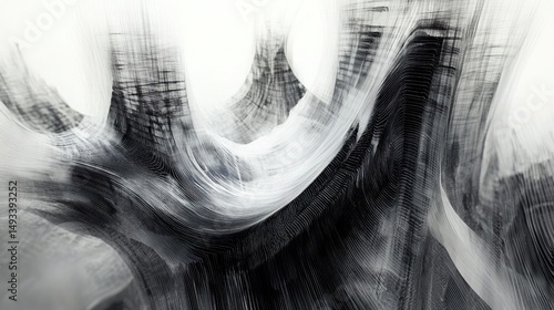Abstract black and white flowing lines design on white background