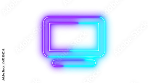 Neon tv icon glowing with transparent background
