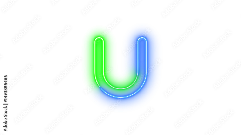 Neon u icon glowing with transparent background Neon u icon glowing with transparent background