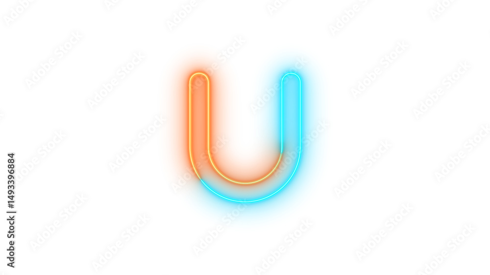 Neon u icon glowing with transparent background Neon u icon glowing with transparent background