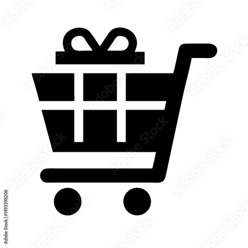 gift in a shopping cart purchasing a gift silhouette on transparent background for web and graphic design