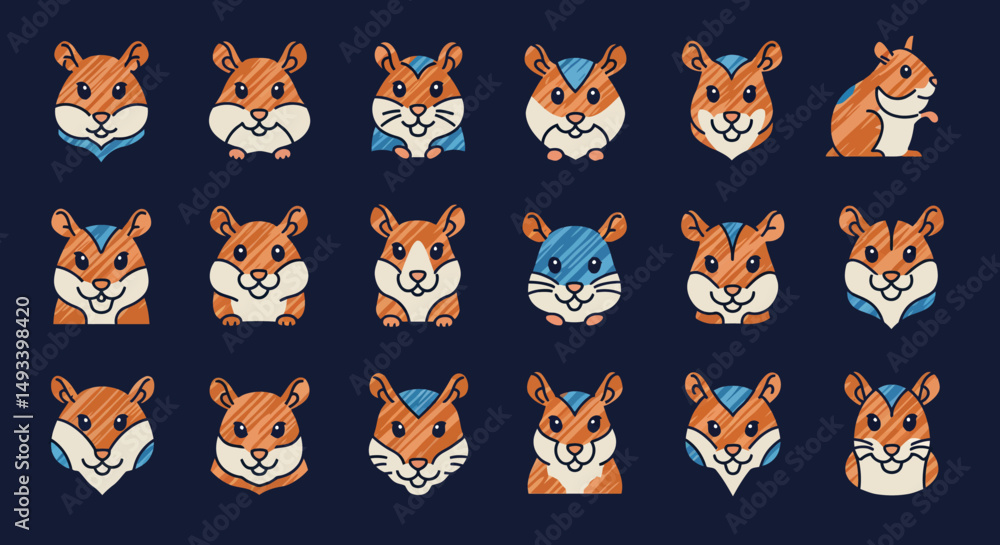 Obraz premium Collection of Cute Cartoon Hamster Faces with Varying Expressions
