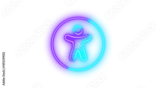 Neon universal access icon glowing with transparent background