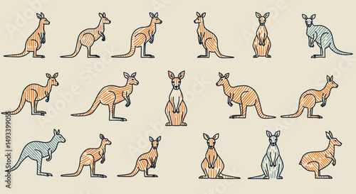 Collection of Striped Kangaroos in Various Poses