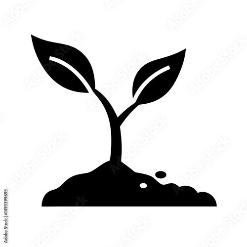 plant sprout emerging from ground silhouette on transparent background for web and graphic design