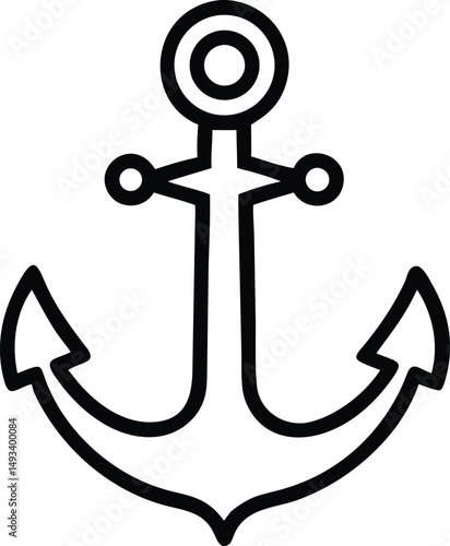 Nautical Anchor Icon Simple Line Art Vector Graphic