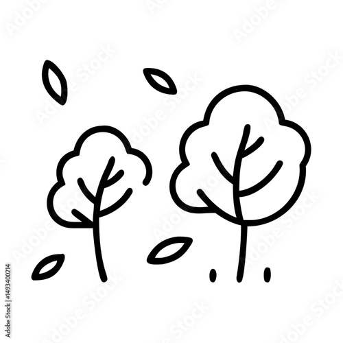 two trees with leaves falling on transparent background for web and graphic design
