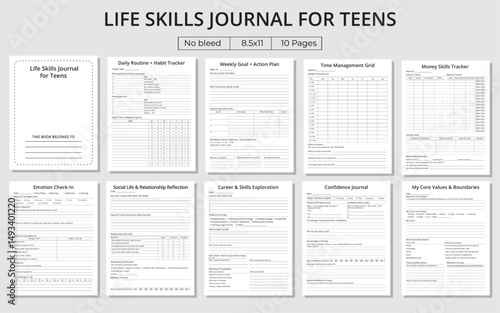Life Skills Journal, Master Daily Routines Planner, Tracker, Notebook for Teens Set – Vector illustration
