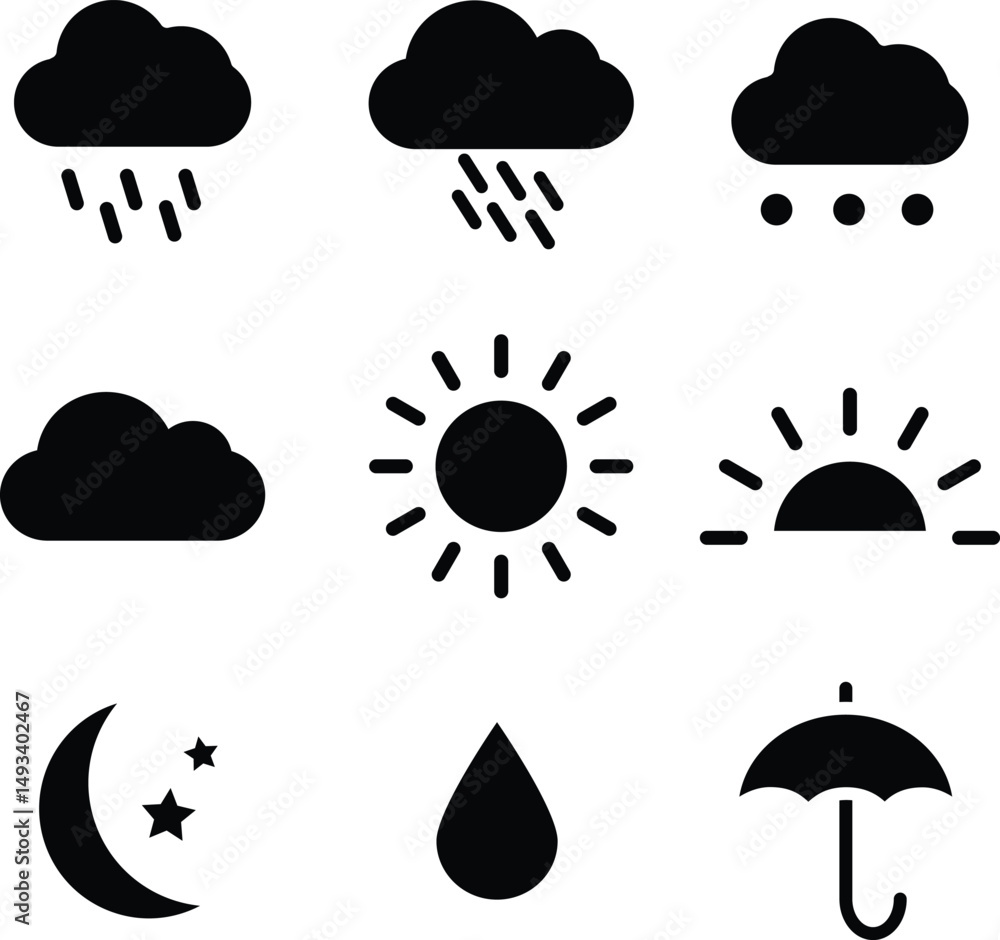 icons set of clouds different forms, style and colors icons set of clouds different forms, style and colors