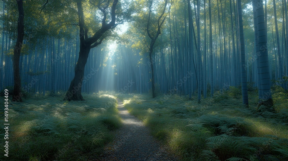 Obraz premium Misty bamboo forest path