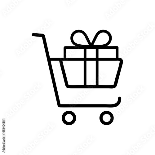 Gift in a shopping cart purchasing a gift on transparent background for web and graphic design