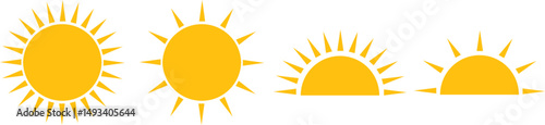 Sun icon set. Hot solar energy for tan. Sunset symbol. Sunshine simple icons collection