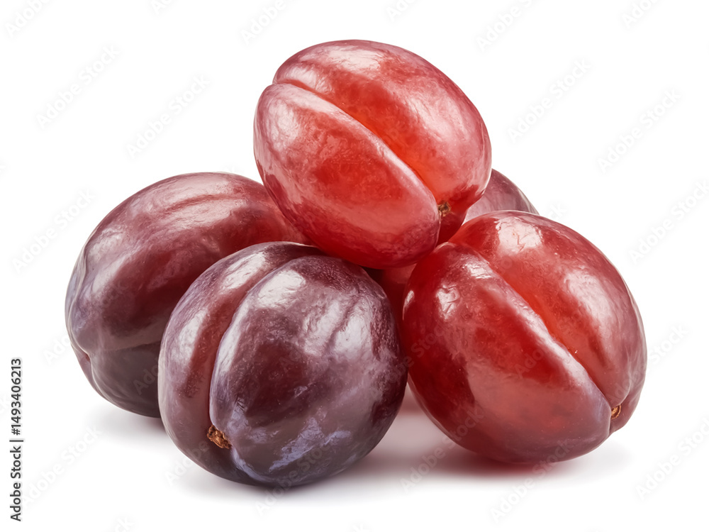 Obraz premium A cluster of Indian prune isolated on white background small oblong red fruit studio lighting