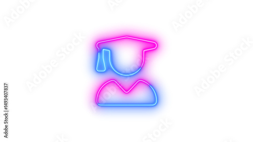Neon user graduate icon glowing with transparent background