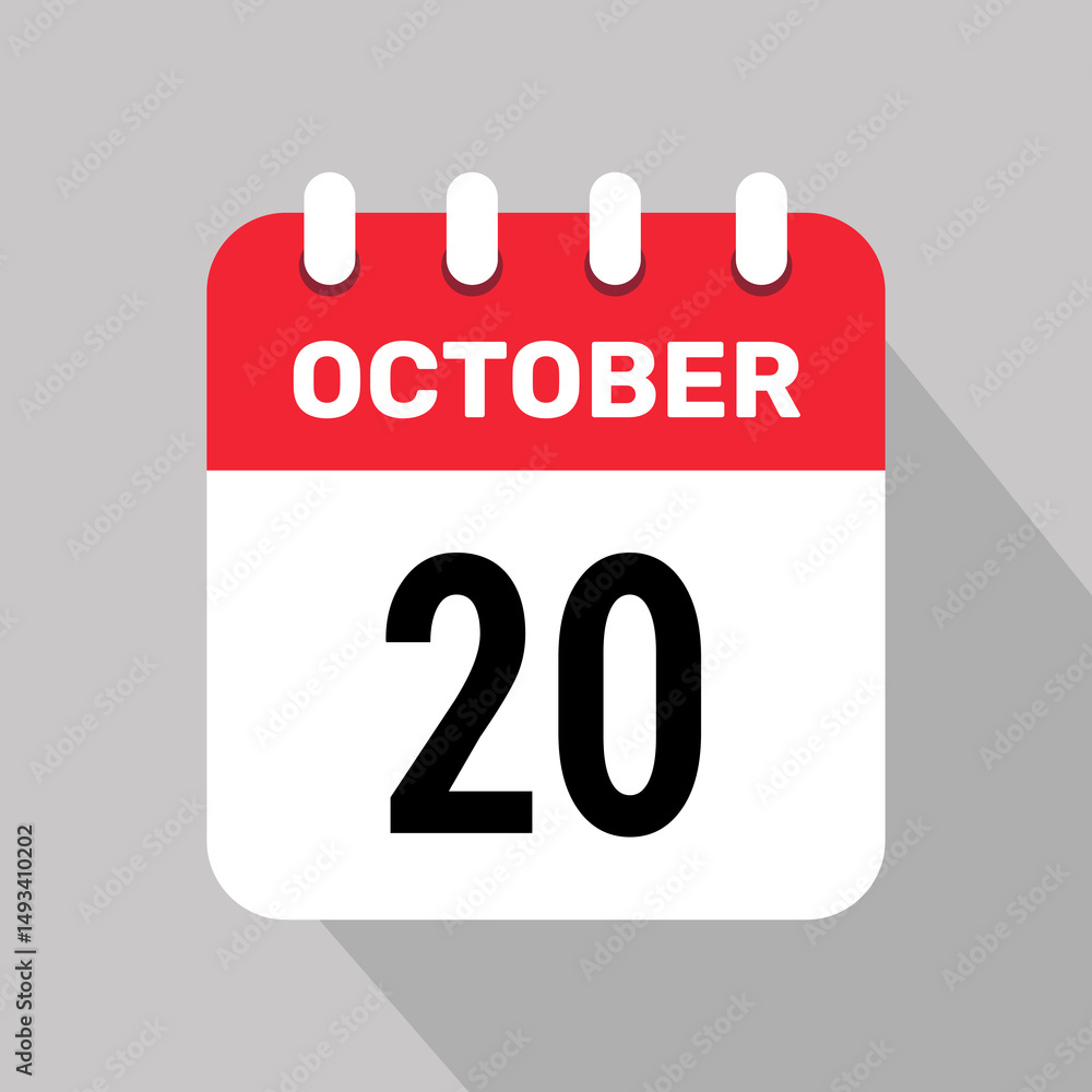 Fototapeta premium 20 october calendar icon vector web page illustration background design.