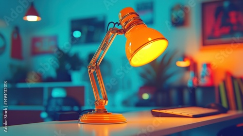Modern desk lamp illuminating a trendy workspace