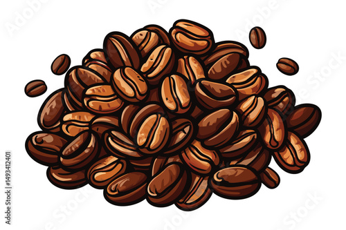 Rich dark roasted coffee beans piled high in a captivating vector illustration showcasing their texture and shine to highlight freshness and quality