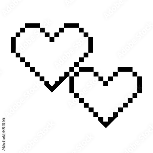 Pixelated digital hearts on transparent background for web and graphic design