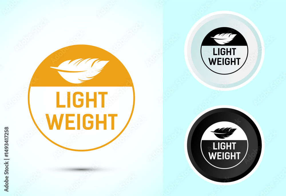 Fototapeta premium Light weight icon design illustration. Feather icon, Light weight label sign symbol in color black and white