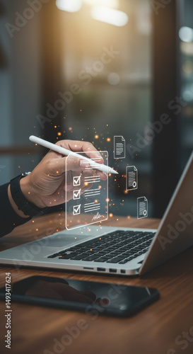 Wallpaper Mural  Digital Signature: Seamless Document Approval on Laptop. E-Sign, Checklist, and Paperless Efficiency for Modern Business. Torontodigital.ca