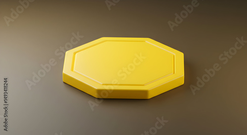 Yellow Octagonal Shape Isolated On A Brown Background With Soft Lighting And Minimal Shadow