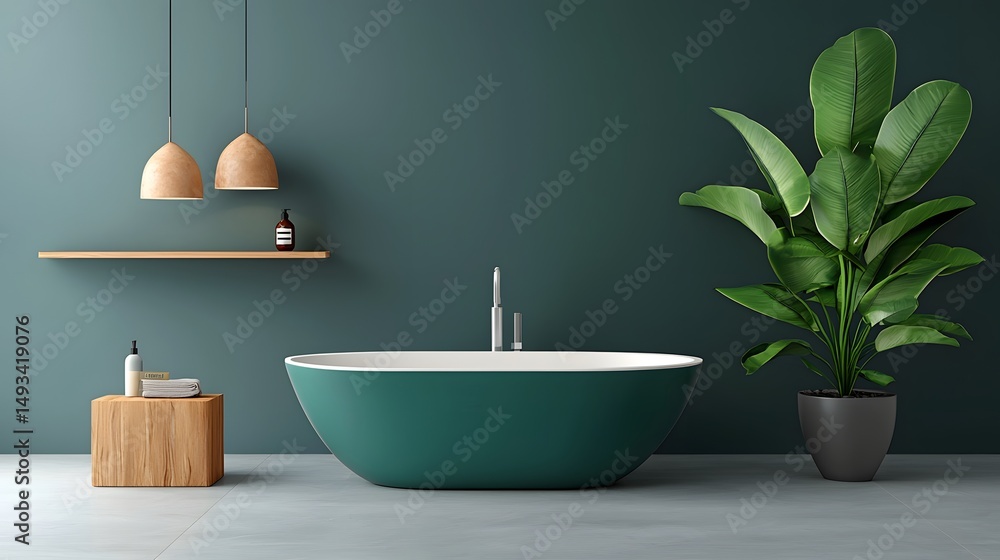Fototapeta premium Minimalist bathroom interior with freestanding bathtub