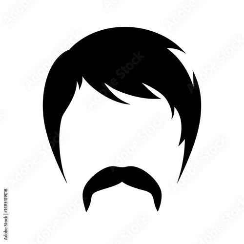 The royal split sharp parted V style mustache silhouette on transparent background for web and graphic design