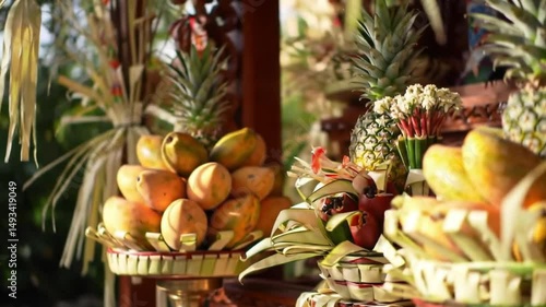 Ornate Fruit Display In Southeast Asia for Rituals and Offerings