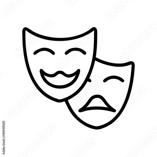 The theater mask comedy tragedy flair mustache on transparent background for web and graphic design