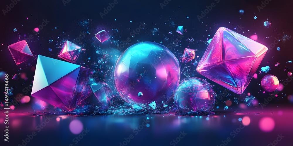 custom made wallpaper toronto digitalAbstract geometric shapes in vibrant neon light.