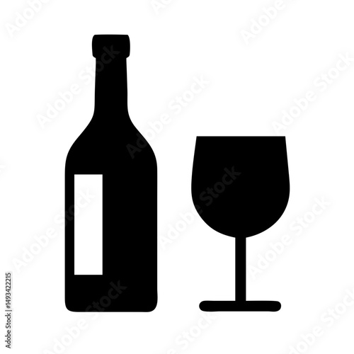 Wine bottle and glass drinks bar or fine dining on transparent background for web and graphic design