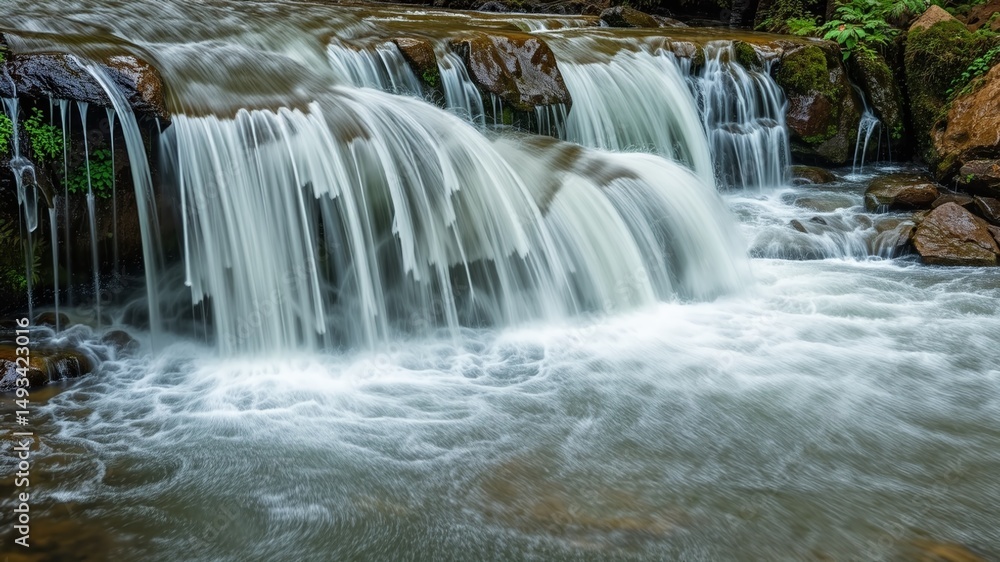 Obraz premium Majestic Waterfall Cascade Base Closeup