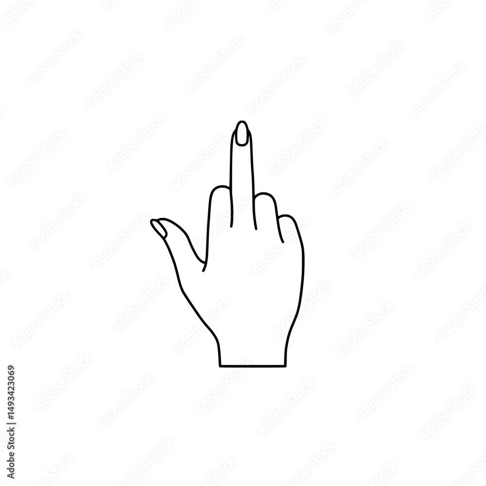 Stylized hand gesture middle finger icon representing concepts of defiance, rebellion, and expression Stylized hand gesture middle finger icon representing concepts of defiance, rebellion, and expression