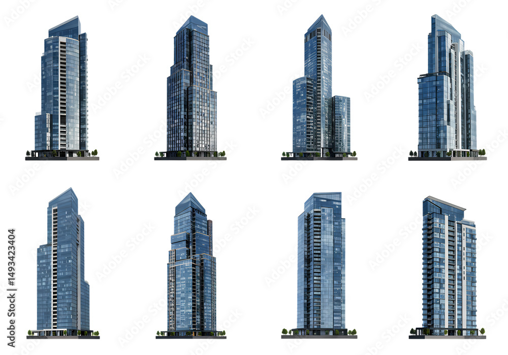 Fototapeta premium 8 Modern Skyscraper 3D Models Free Download HighResolution Images isolated on transparent background