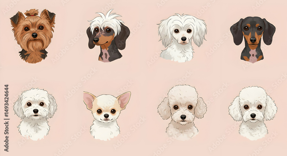 Obraz premium Adorable Dog Breeds Portraits Collection Cute Puppy Friends