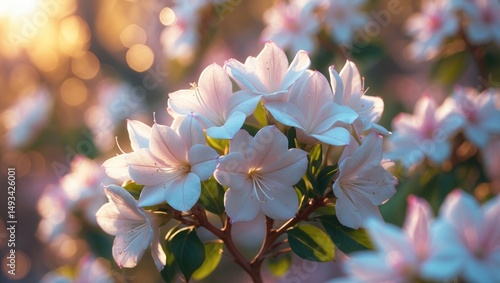 A white azalea close-up showcasing the subtle pink edges of its petals.