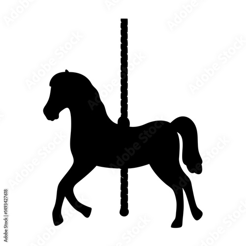Black Silhouette of a Carousel Horse with a Braided Pole