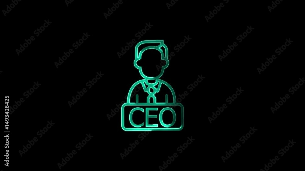 Chief executive neon line animation. CEO animated icon. Scaling letters. Shaking head, moving. Business organization, corporate. Isolated element on dark background. Alpha transparent video Chief executive neon line animation. CEO animated icon. Scaling letters. Shaking head, moving. Business organization, corporate. Isolated element on dark background. Alpha transparent video