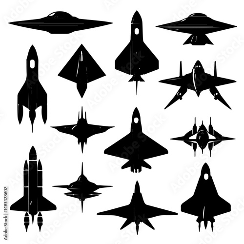 Alien UFOs in the Sky – Sci-Fi Spaceship Silhouettes


