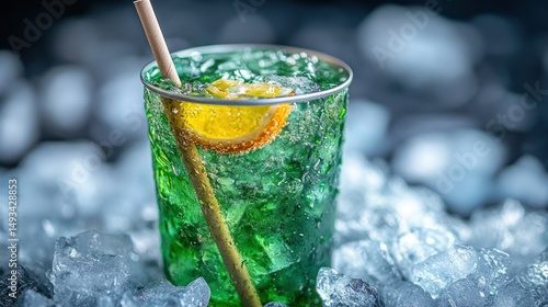 Refreshing green drink with ice