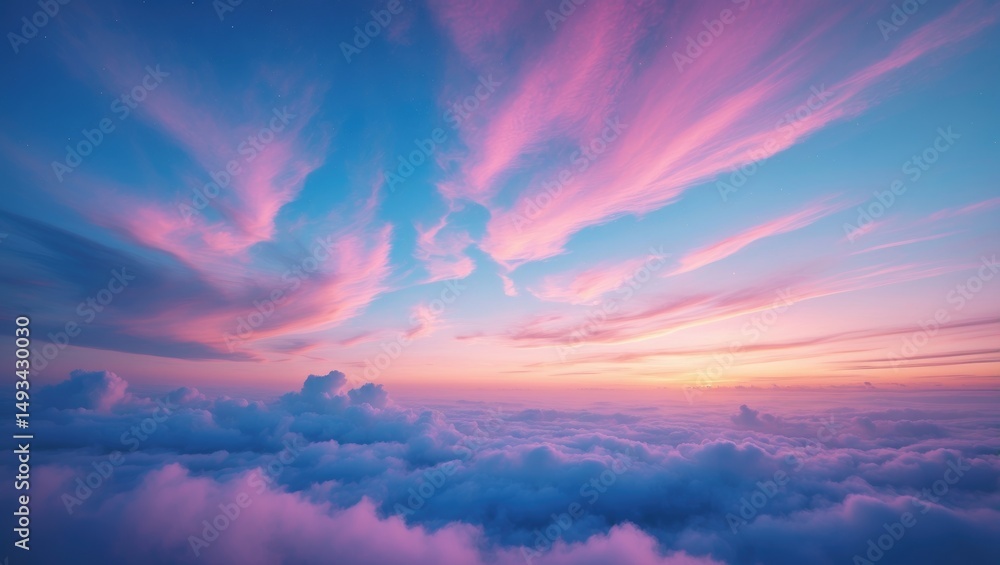 Obraz premium An exquisite photograph featuring a peaceful twilight sky filled with delicate pastel shades during sunset, fostering tranquility and reflection