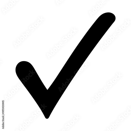 Simple black check mark on a white background symbolizing completion success