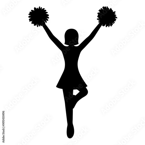 Silhouette of a cheerleader with pompoms in action, demonstrating school spirit