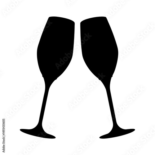 Elegant silhouette of two champagne flutes toasting together, celebration and party