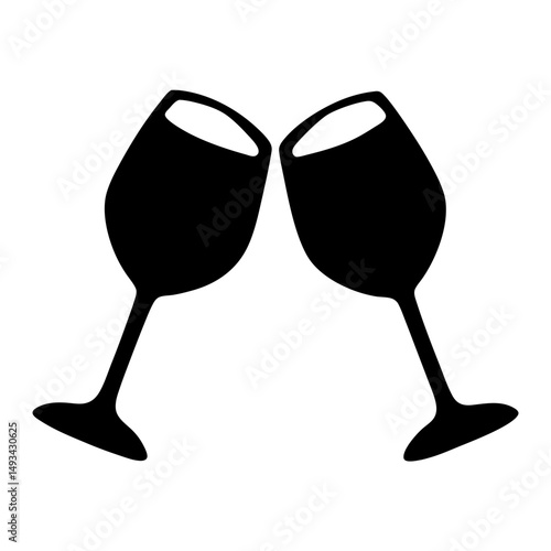 A minimalist silhouette design featuring two wine glasses clinking together for celebration