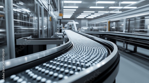 Drug manufacturing process Conveyor with medical tablets blisters line at modern pharmaceutical plant Pharmacology production