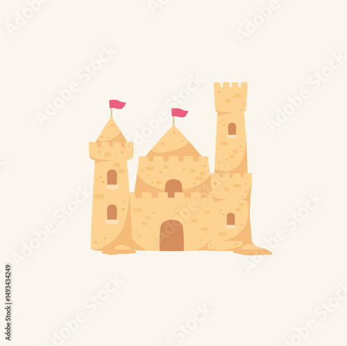 Majestic Sandcastle A Summer Beach Scene Illustration