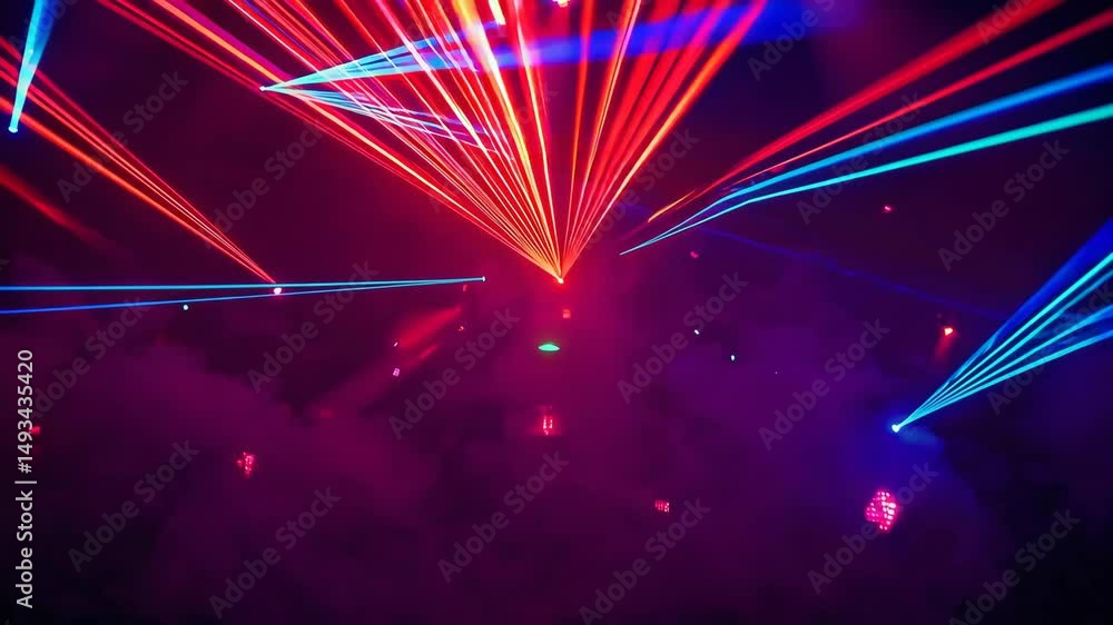 Vibrant Stage Light Show with Smoke, Neon Lasers, and Dynamic 3D Animation - Perfect for Concerts, Clubs, and Music Venues