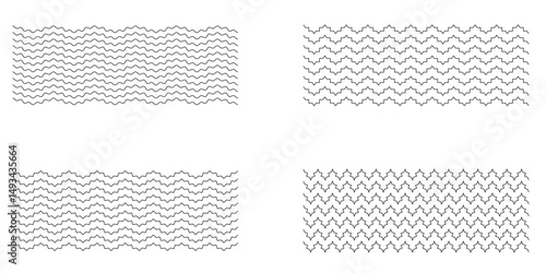 Waves line set. Wave ornament pattern. Set of wavy zigzag lines. Wave thin line background. Vector zigzag and wavy horizontal underline. Vector line texture